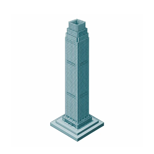 Isometric illustration of Two International Finance Centre on the Hong Kong harbour front